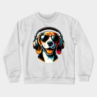 Beagle Smiling DJ with Headphones Japanese Art Crewneck Sweatshirt